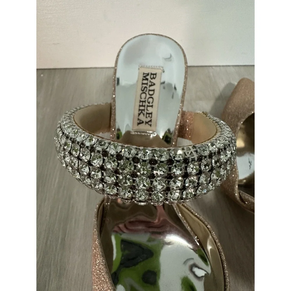 Badgley Mischka Nori Mules Women 8 Rose Gold Excellent Crystal Glitter Heels